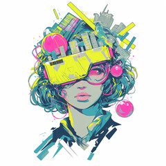 女性と宇宙のコラージュイラスト