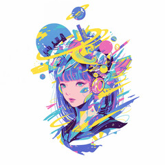 女性と宇宙のコラージュイラスト
