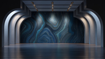 Luxury Interior with Blue Marble Wall and Modern Arches