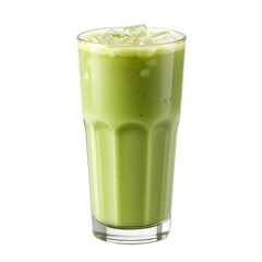 Iced green matcha latte in a glass isolated on transparent png