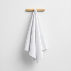 White Textured Dish Towel Hanging on Wooden Bar kitchen towel