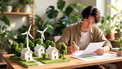 Sustainable Home Design with Wind Energy and Green Living Concept for Eco Friendly Future