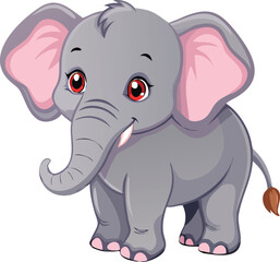 Fototapeta premium Cute cartoon baby elephant with pink ears and red eyes