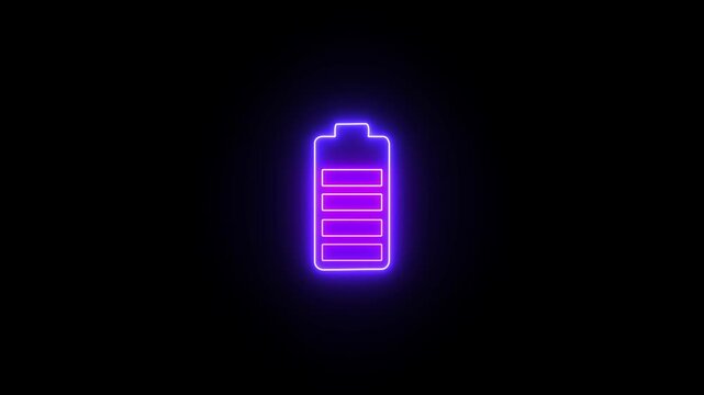 neon battery charging power icon animation. Neon line battery charging icon animation.