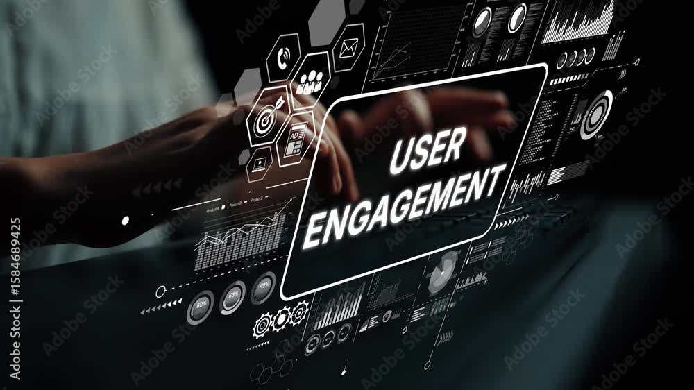 Poster digital interface highlighting user engagement metrics with modern data visualization techniques and