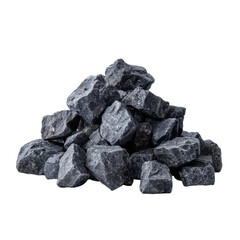 Pile of dark gray rocks and stones on a transparent background for construction or landscaping projects use