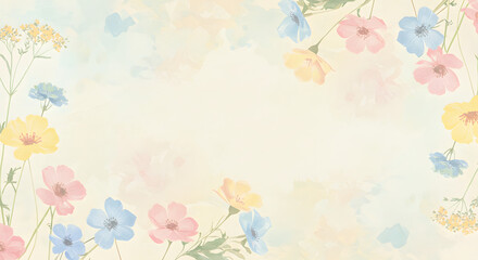 Obraz premium Delicate floral pattern with wildflowers in soft pastel tones on a textured background – gentle, artistic design ideal for fabric prints, stationery, wallpapers, and romantic decorative themes