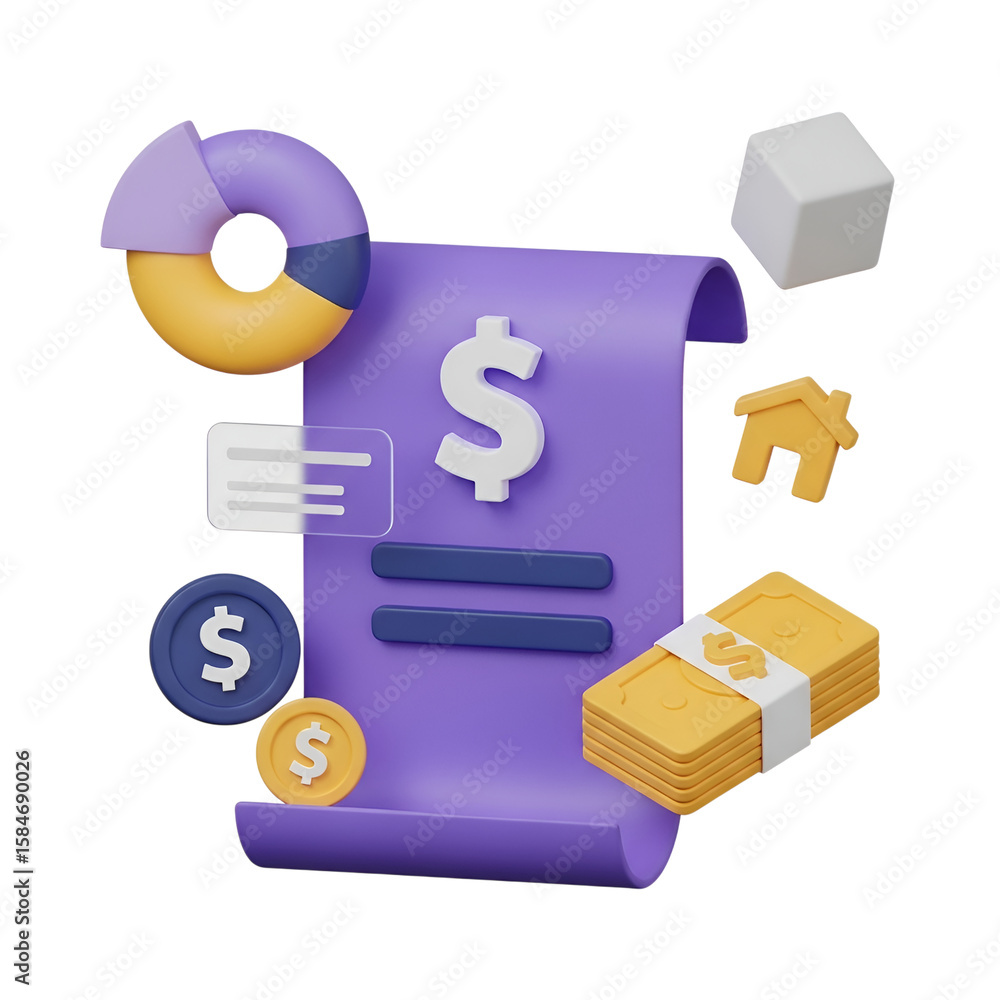 Poster 3d rendering vector icon of financial elements isolated on transparent background