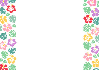 ハイビスカスのフレーム、夏の背景イラスト