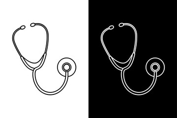 Black and White Stethoscope Icon. Clean Line Art Medical Vector Illustration