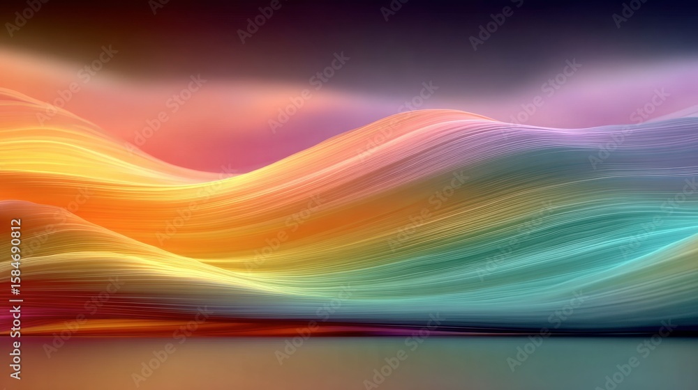 Poster abstract waves of color: an artistically rendered abstract landscape of flowing waves in a spectrum 