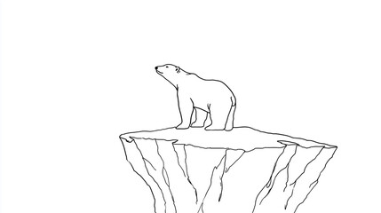 A simple line drawing of a polar bear on a melting iceberg, minimalistic style, conveying the urgent need for climate change action