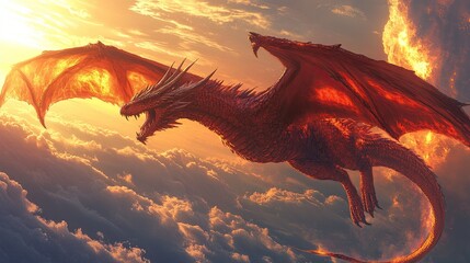 Fantasy Digital Illustration of a Dragon in Flight 