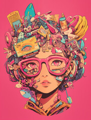 女の子のカラフルなコラージュアート