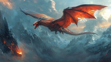 Fantasy Digital Illustration of a Dragon in Flight 