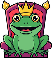 Cartoon Frog King on Golden Throne – Royal Vector Character Illustration with Crown on White Background