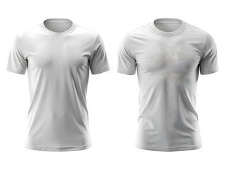 Two white tshirts with round necks are displayed on a white background, isolated on white background