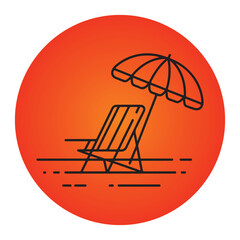 summer vector illustration sea beach palm trees, chair and beach umbrella summer vintage t shirt design ,mug design, poster design 