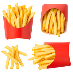 Golden French Fries in Red Cardboard Containers, Spilled Fries