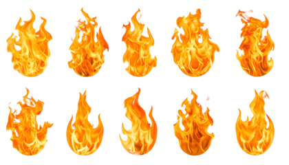 Collection of Dynamic and Detailed Fire Flames Isolated on White