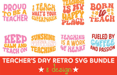 Fototapeta premium Retro Teacher SVG Bundle Vintage Typography School Design, Educator Appreciation Clip-art Pack