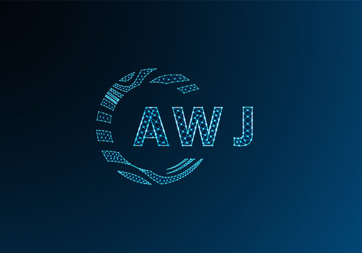 AWJ low poly letter logo vector design. AWJ lower poly logo design. AWJ unique low poly logo design.