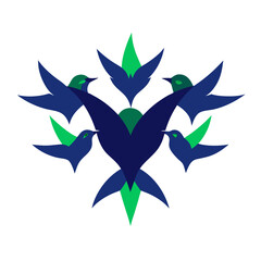 A dynamic flock of starlings in a perfect v formation against a bright sky