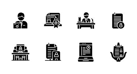 Black and White Business and Office Icon Set.