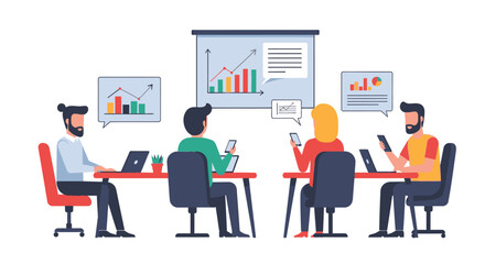 Fototapeta premium Team Meeting with Charts and Technology Illustration.