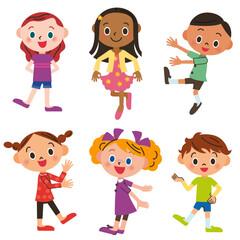 仲良しの子供達が色々なポーズを取る