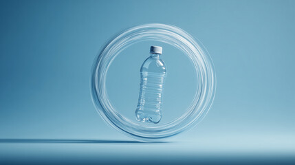 A clean, minimalist concept of a plastic bottle trapped in a circular loop, representing the issue of recycling and waste reduction