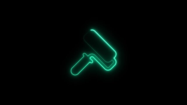 Glowing neon Video animation of paint roller, in circle button, vertical video animation for web use for, painter, home decoration, repair, contractor.