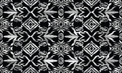 Hand draw Ikat floral paisley embroidery.Ikat ethnic oriental pattern traditional.great for background ,curtain, carpet, wallpaper, clothing, wrapping,batik,clothing or decorations.