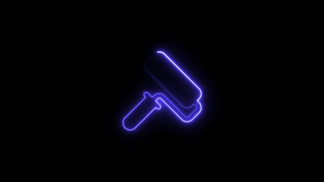 Glowing neon Video animation of paint roller, in circle button, vertical video animation for web use for, painter, home decoration, repair, contractor.