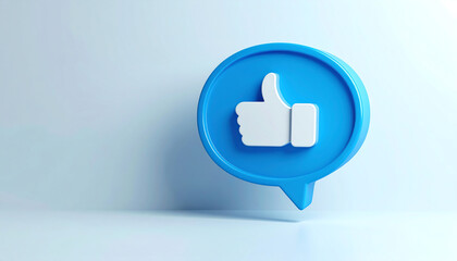A blue speech bubble with a white thumbs-up symbol, representing approval and positivity in digital communication