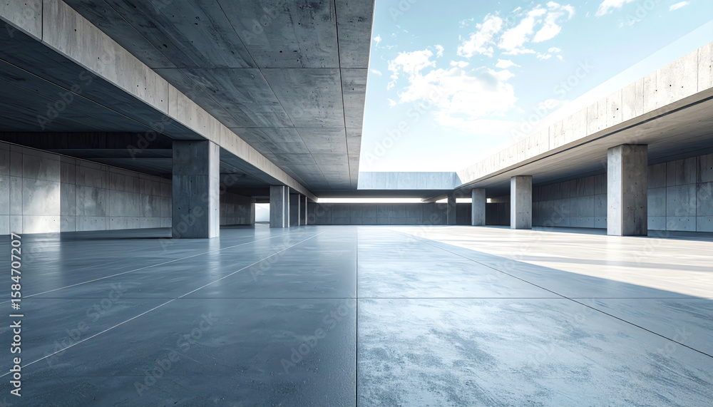Aufkleber spacious concrete architecture with a modern aesthetic, featuring expansive areas and natural light 