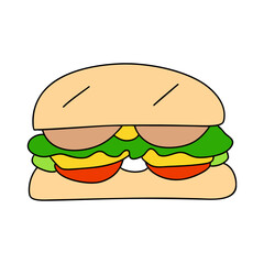 햄과 야채가 들어간 샌드위치 일러스트