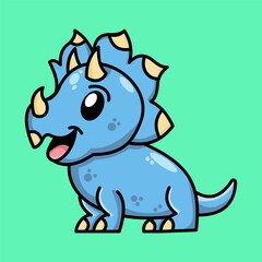 Cute Dinosaur Triceratops Flat Illustration