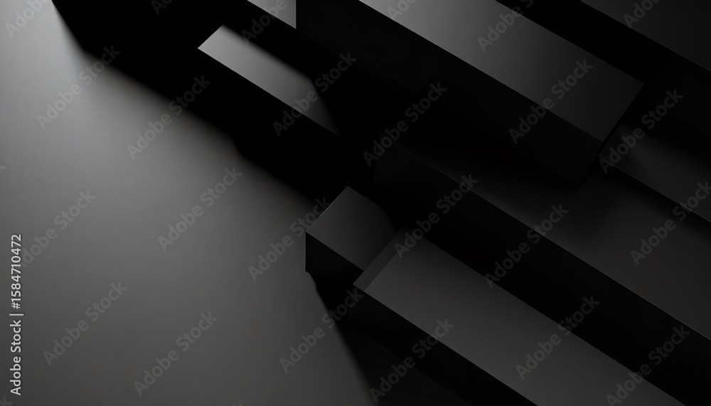 Poster abstract composition featuring black geometric shapes casting shadows, creating a striking visual co