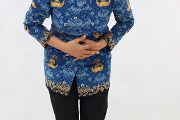 Close up of Civil servant woman having problem with her belly. Stomach ache or period concept