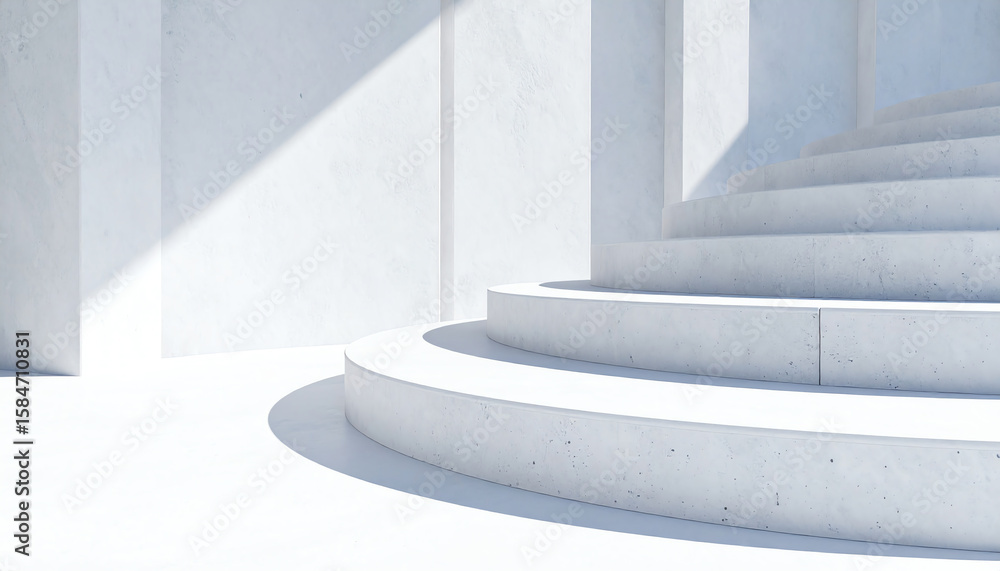 Aufkleber minimalist white steps create a serene and modern architectural space, emphasizing light and shadow 