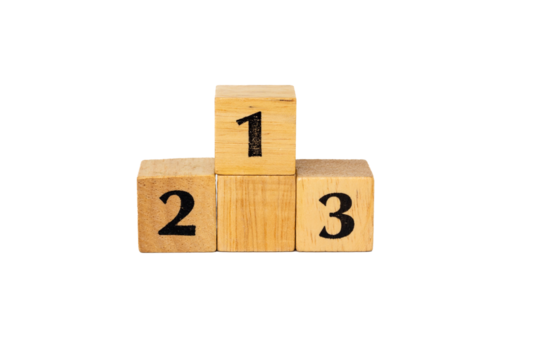 Wooden Podium Displaying First, Second, and Third Place