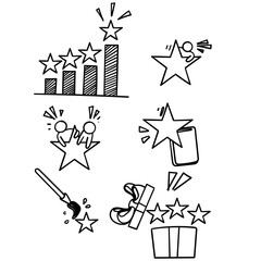 customer experience and star related icon in doodle drawing sketch