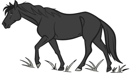Black horse walking illustration vector image for equestrian animal lovers and horse riding enthusiasts design needs