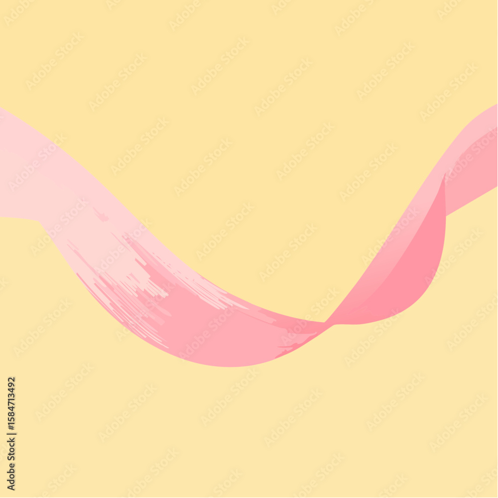Aufkleber curved pink ribbon loop twisting in 3d style on soft yellow background, modern and abstract vector.