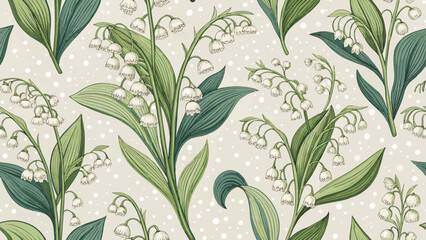 Vector Illustration Seamless Pattern Lily of the Valley Flowers for Fabric or Wallpaper Printing.
