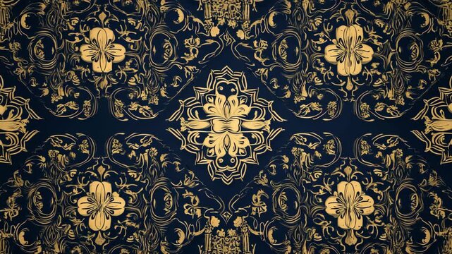 Elegant Gold and Navy Ornamental Tile Seamless Pattern for Textile and Interior Background Design