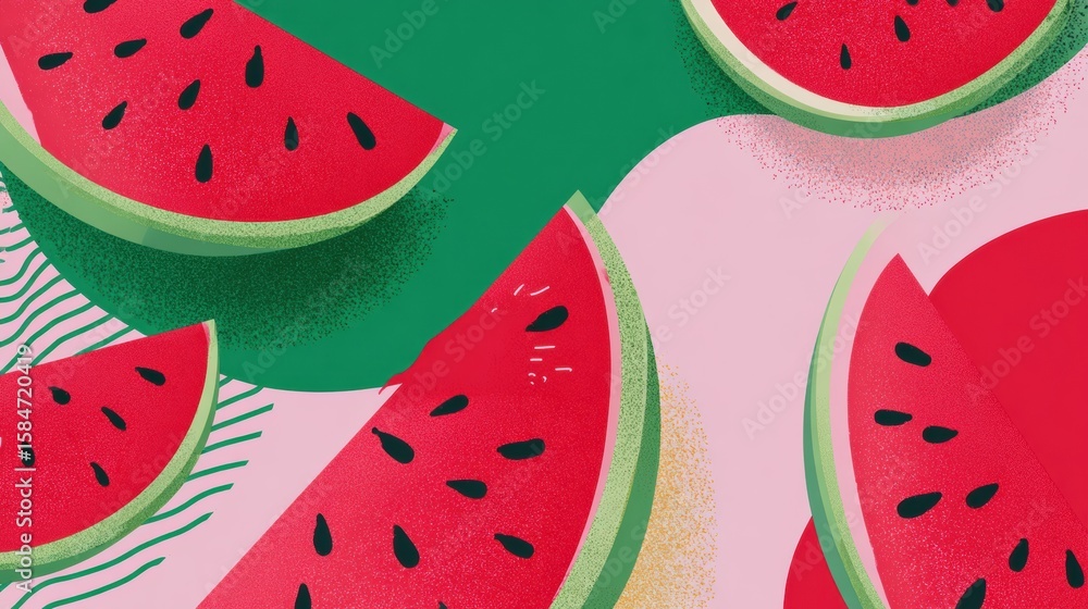 Poster colorful watermelon slices in abstract pop-art style create a vibrant layout that enhances minimalis