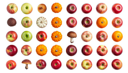 Autumn Fruits and Mushrooms Grid(並べられた秋の果物ときのこのグリッド)