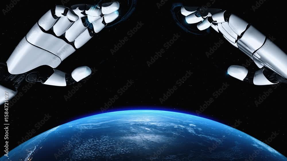 Poster futuristic robot artificial intelligence enlightening ai technology development and machine learning